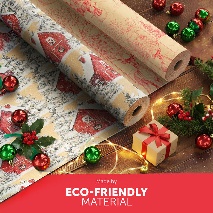 Kraft & Co Christmas Wrapping Paper Roll, 2 Pack