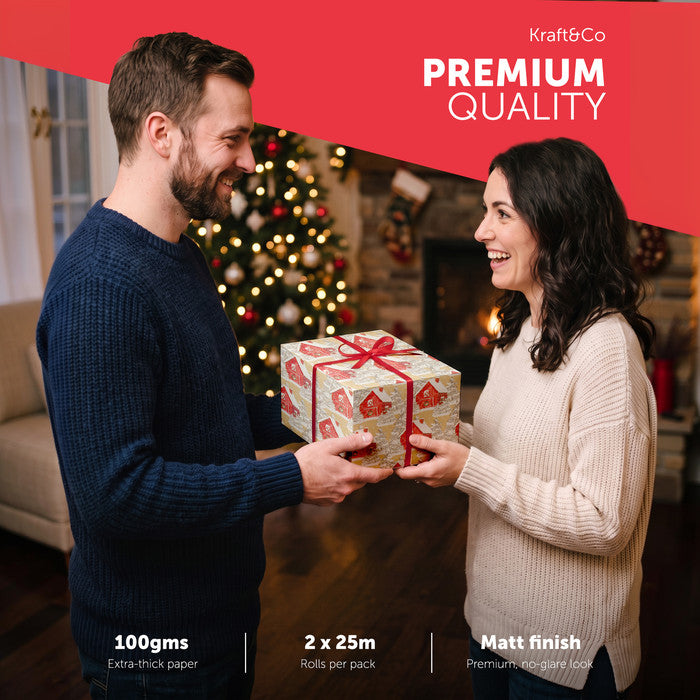 Kraft & Co Christmas Wrapping Paper Roll, 2 Pack