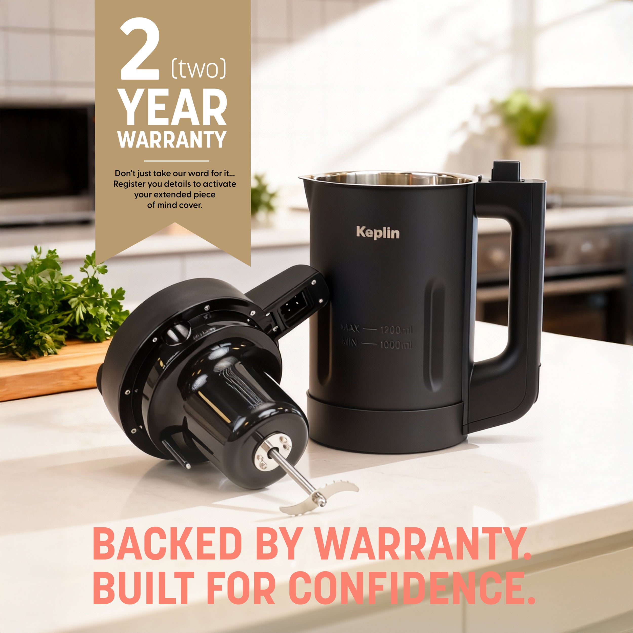 KEPLIN Soup Maker – 1.2L Multi-Function Blender & Soup Maker, Intelligent Safety Sensors, LED Control Panel, Easy Clean & Keep Warm - Stainless Steel, 2 Year Warranty