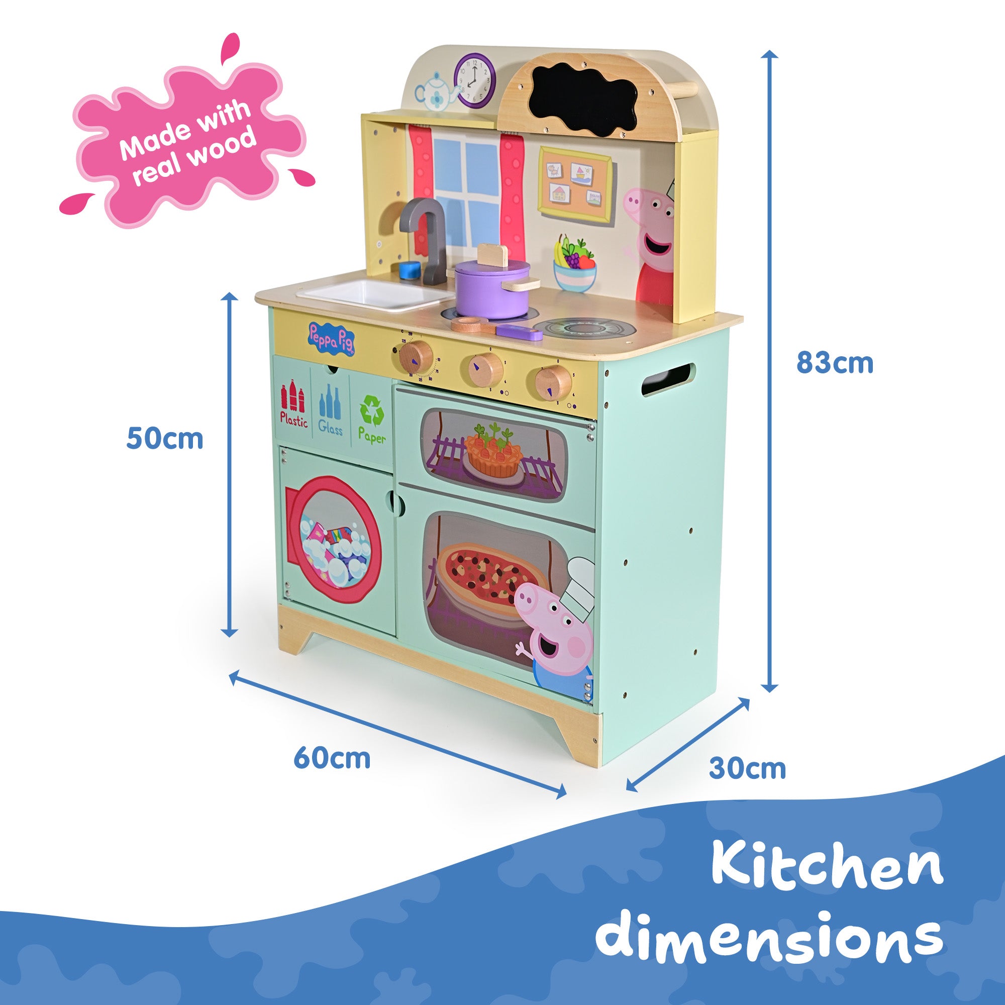 Peppa Pig Wooden Play Kitchen - Floor Standing Toy Pretend Play Kitchen Set