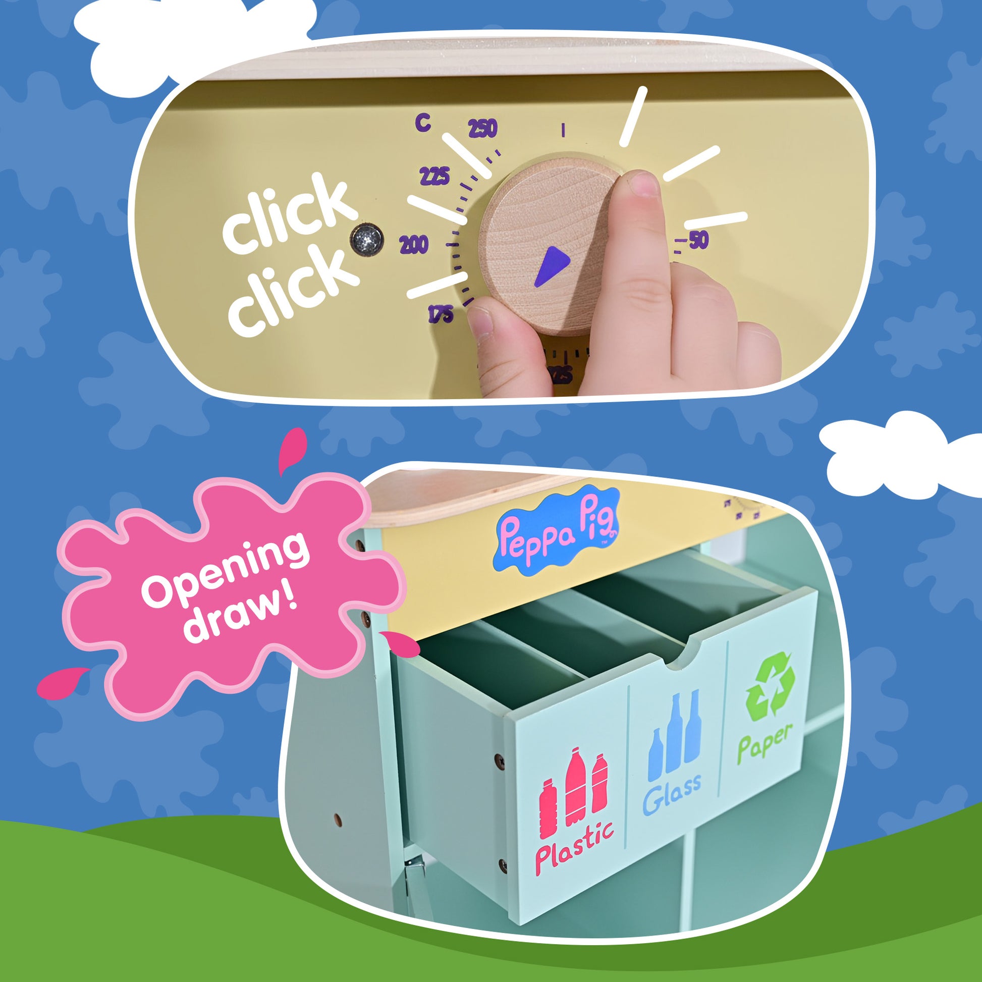 Peppa Pig Wooden Play Kitchen with Purple Pan and Utensils – Pretend Play Kitchen Set