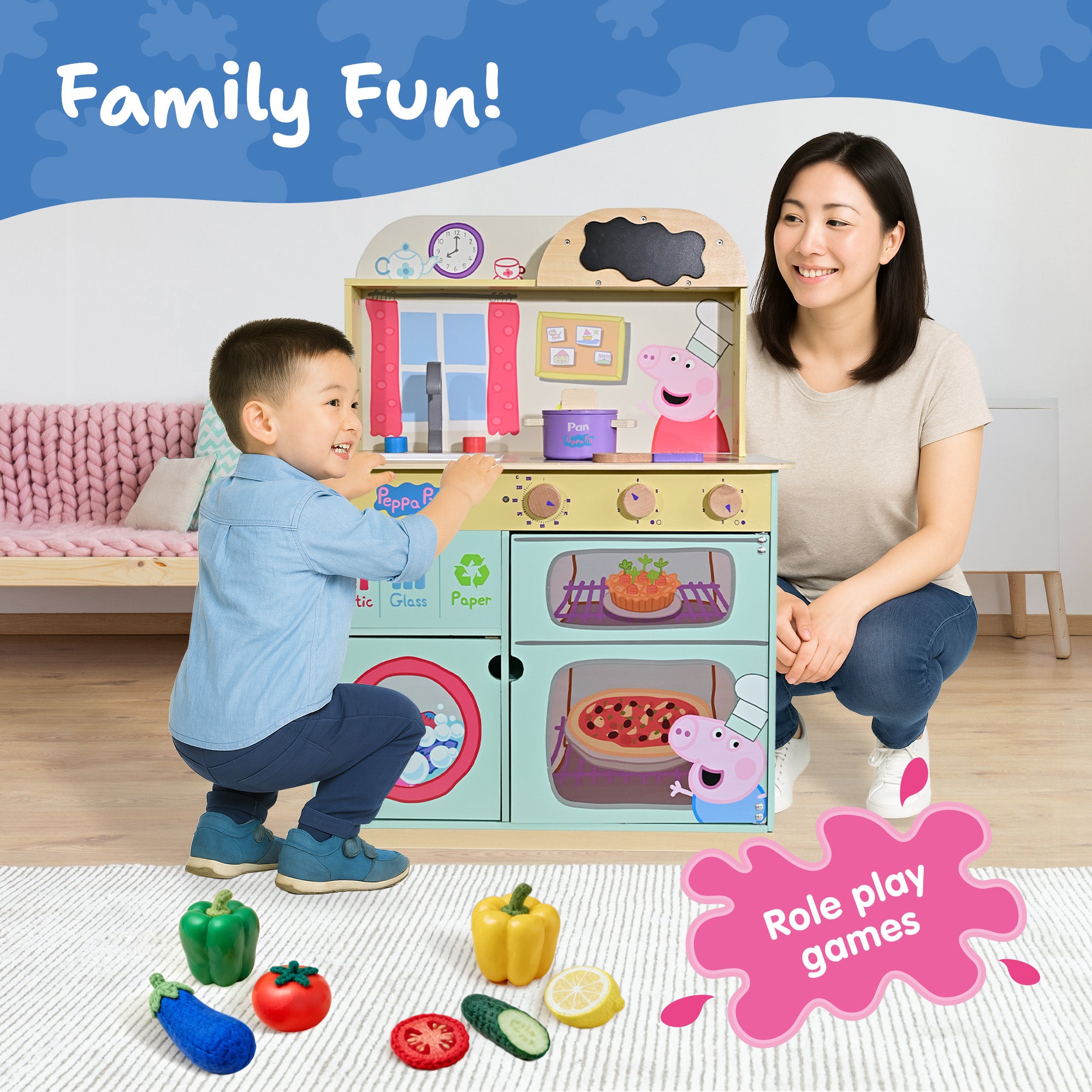 Peppa Pig Wooden Play Kitchen - Floor Standing Toy Pretend Play Kitchen Set