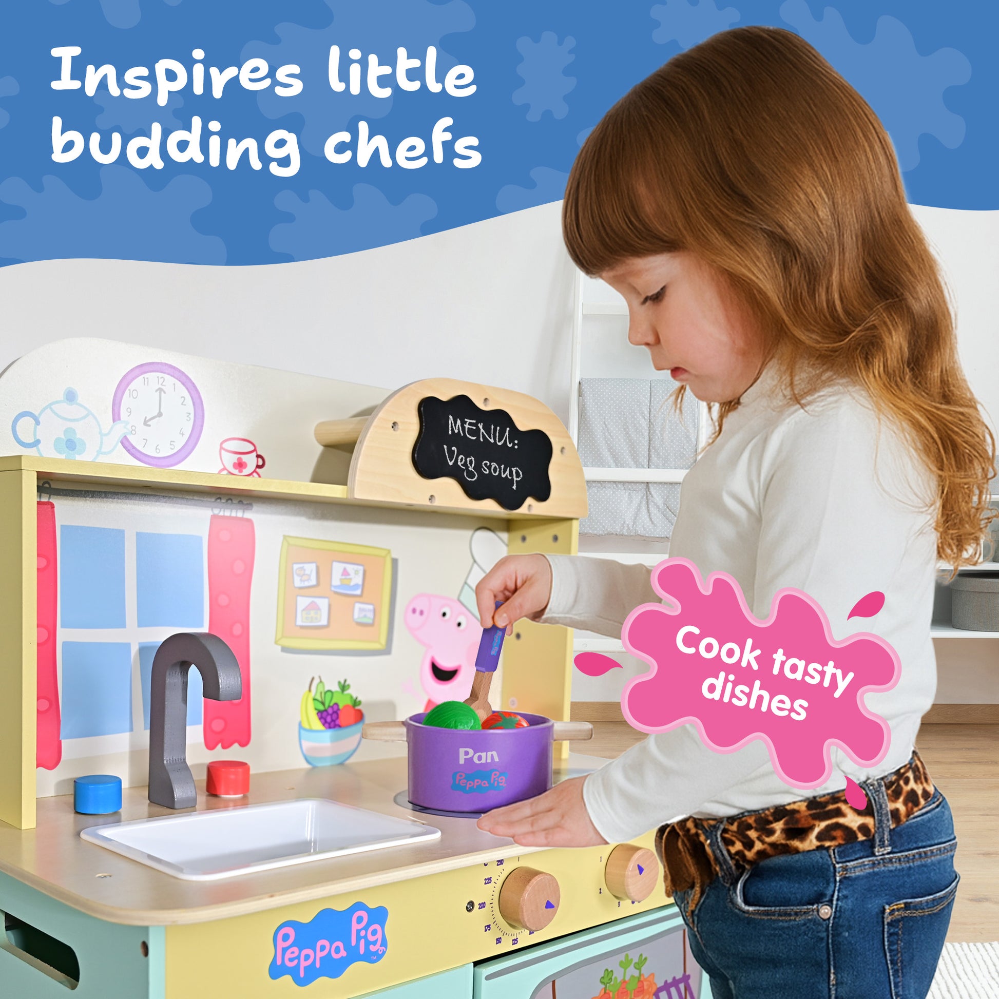 Peppa Pig Wooden Play Kitchen – Two-Shelf Oven and Washing Machine Door for Toddlers