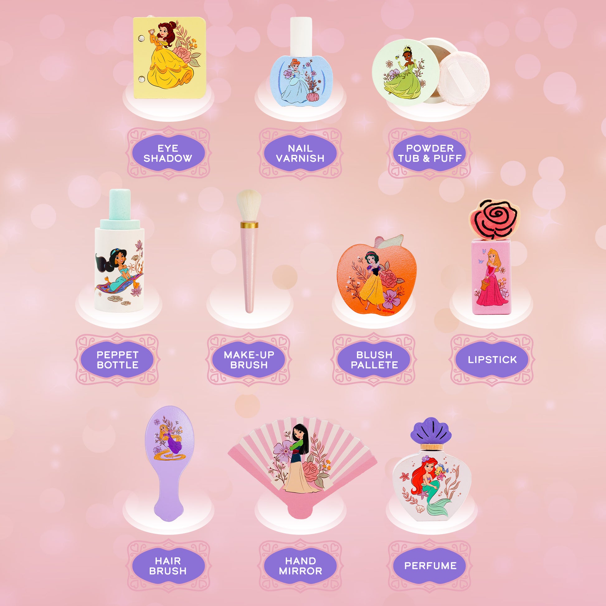 Disney Princess Tabletop Vanity - 12 Piece Wooden Pretend Play Makeup Set – image 10