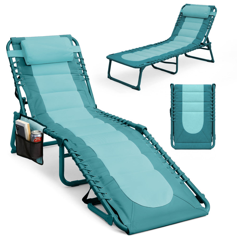 Keplin Padded Folding Sun Lounger in Teal – 600D Oxford Fabric Garden Recliner with Pillow
