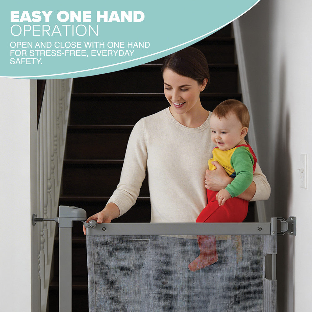 Kidoola Retractable Baby Gate, Mesh Stair & Doorway Safety Gate for Toddlers and Pets, 86cm Tall Extends to 140cm Wide, Space Saving Child Safety Barrier, One Handed Operation for Hallways/Indoor Use – image 4