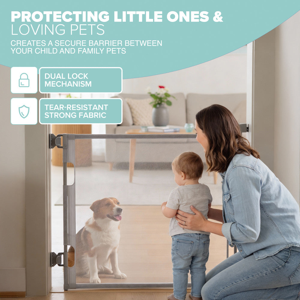 Kidoola Retractable Baby Gate, Mesh Stair & Doorway Safety Gate for Toddlers and Pets, 86cm Tall Extends to 140cm Wide, Space Saving Child Safety Barrier, One Handed Operation for Hallways/Indoor Use – image 5