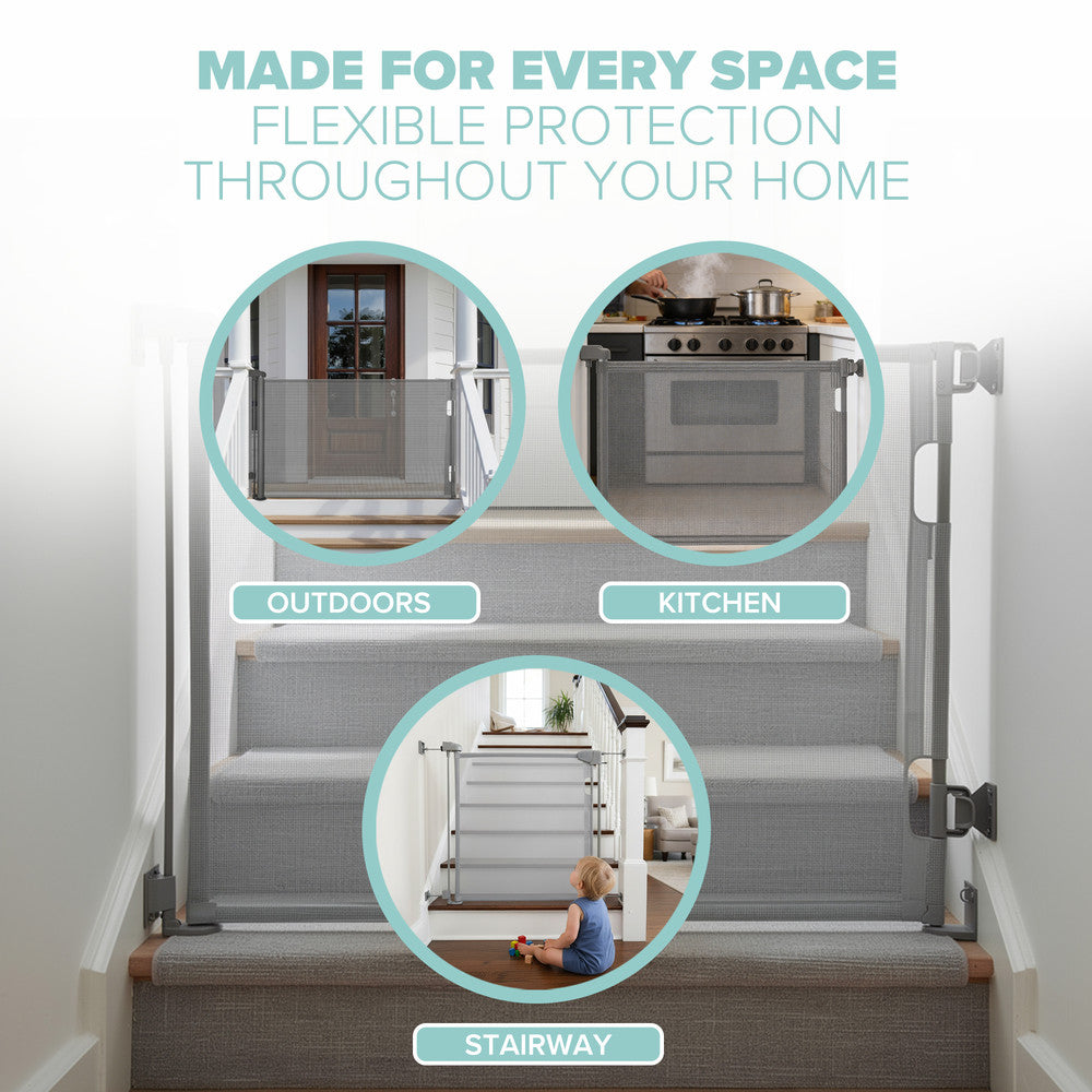 Kidoola Retractable Baby Gate, Mesh Stair & Doorway Safety Gate for Toddlers and Pets, 86cm Tall Extends to 140cm Wide, Space Saving Child Safety Barrier, One Handed Operation for Hallways/Indoor Use – image 8