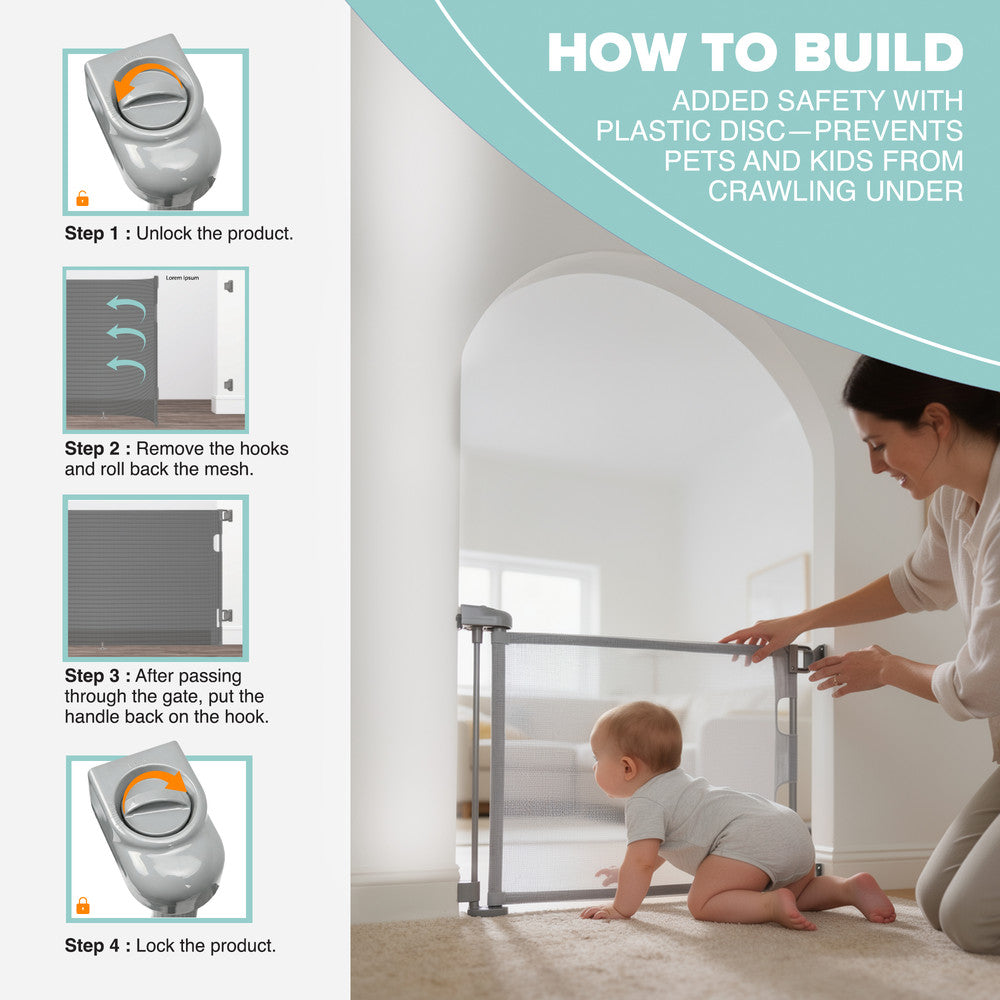 Kidoola Retractable Baby Gate, Mesh Stair & Doorway Safety Gate for Toddlers and Pets, 86cm Tall Extends to 140cm Wide, Space Saving Child Safety Barrier, One Handed Operation for Hallways/Indoor Use – image 9