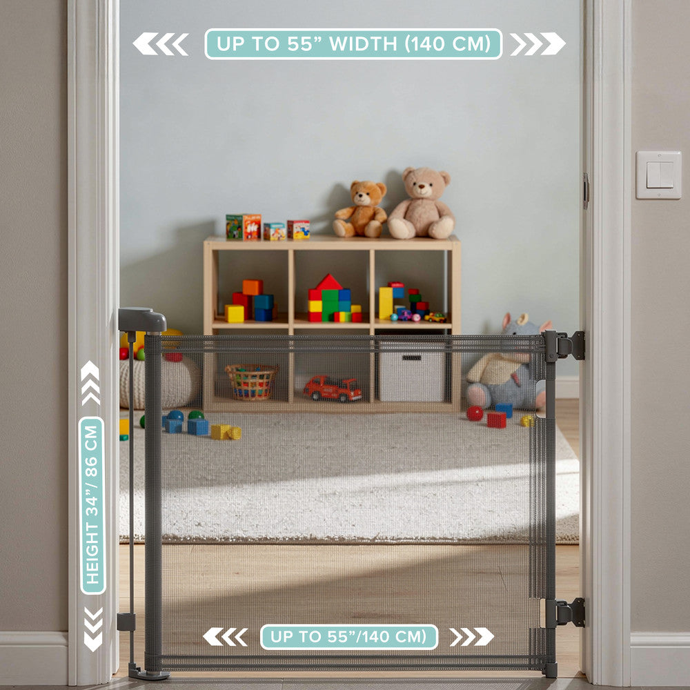 Kidoola Retractable Baby Gate, Mesh Stair & Doorway Safety Gate for Toddlers and Pets, 86cm Tall Extends to 140cm Wide, Space Saving Child Safety Barrier, One Handed Operation for Hallways/Indoor Use – image 3
