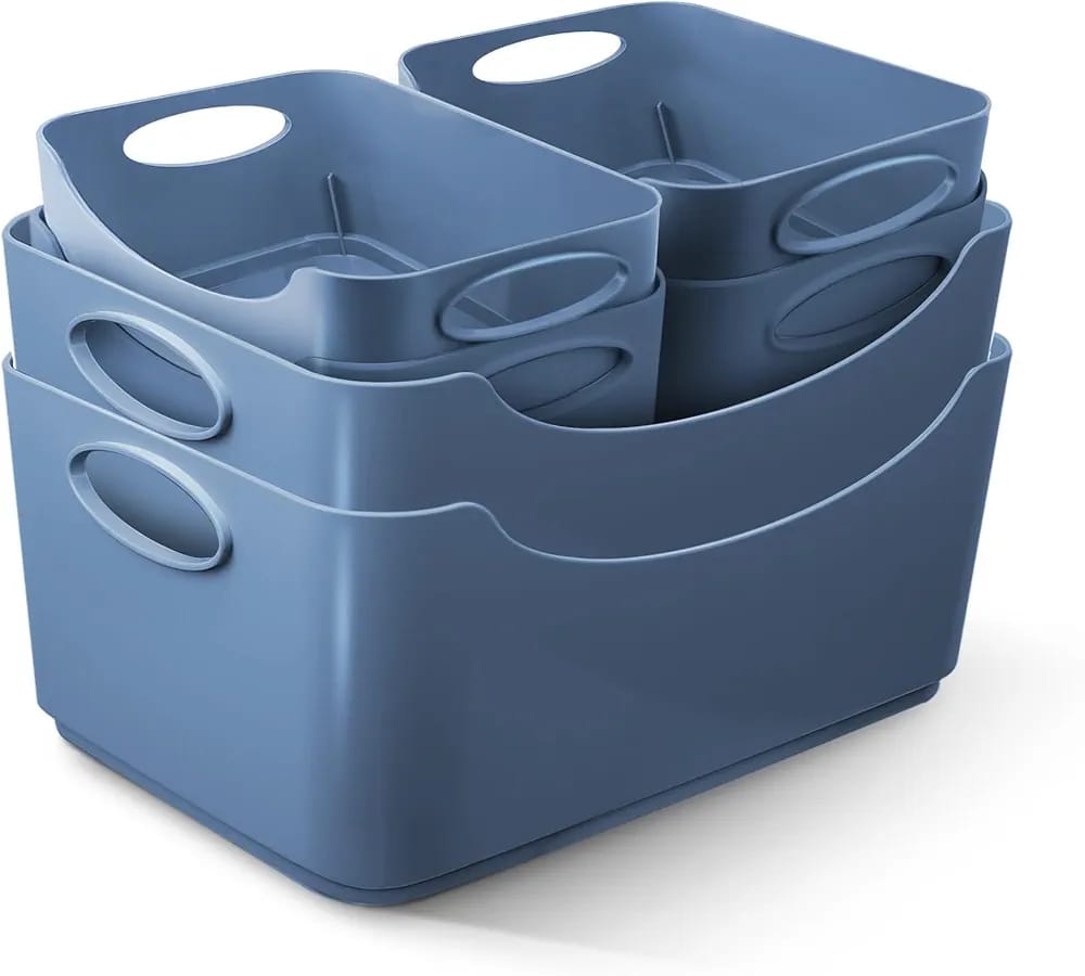 KEPLIN Plastic Studio Storage Basket Pack, Portable Container Boxes with Handles for Storage Organisation in Home & Office, Shelfs, Drawers, Kitchen & Cupboards ( Pack of 5 & 6)