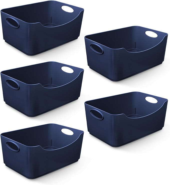 KEPLIN Plastic Studio Storage Basket Pack, Portable Container Boxes with Handles for Storage Organisation in Home & Office, Shelfs, Drawers, Kitchen & Cupboards ( Pack of 5 & 6)