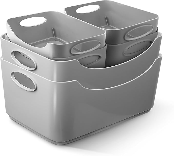 KEPLIN Plastic Studio Storage Basket Pack, Portable Container Boxes with Handles for Storage Organisation in Home & Office, Shelfs, Drawers, Kitchen & Cupboards ( Pack of 5 & 6)