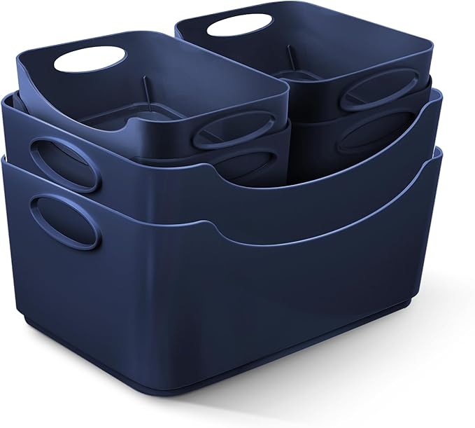 KEPLIN Plastic Studio Storage Basket Pack, Portable Container Boxes with Handles for Storage Organisation in Home & Office, Shelfs, Drawers, Kitchen & Cupboards ( Pack of 5 & 6)