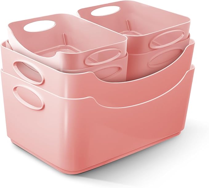 KEPLIN Plastic Studio Storage Basket Pack, Portable Container Boxes with Handles for Storage Organisation in Home & Office, Shelfs, Drawers, Kitchen & Cupboards ( Pack of 5 & 6)