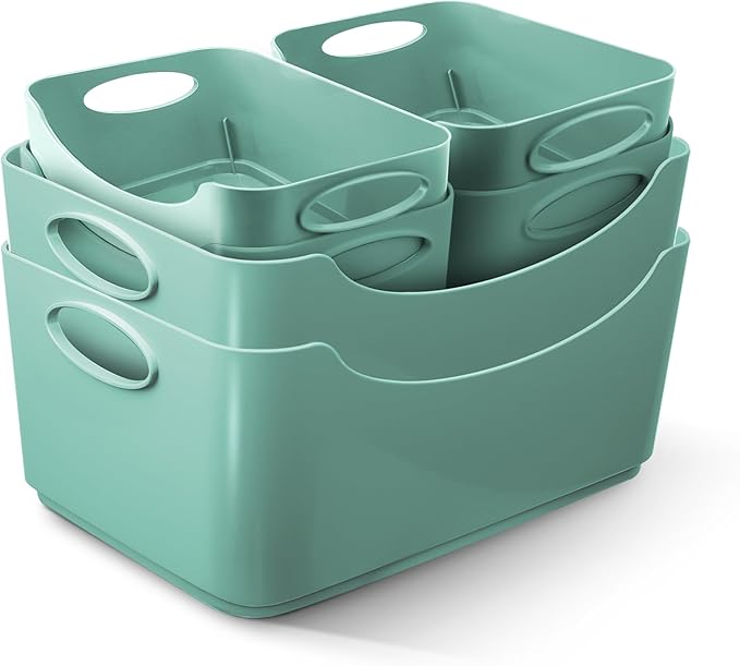 KEPLIN Plastic Studio Storage Basket Pack, Portable Container Boxes with Handles for Storage Organisation in Home & Office, Shelfs, Drawers, Kitchen & Cupboards ( Pack of 5 & 6)