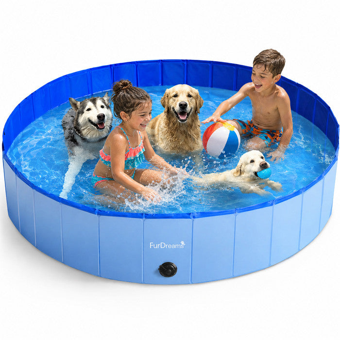 FurDreams Foldable Pet Swimming Pool – Hard Plastic Dog Bathtub, Portable Multi-Functional PVC Kiddie Pool with Non-Slip Base – Perfect for Children, Cats, Puppies, and Summer Fun