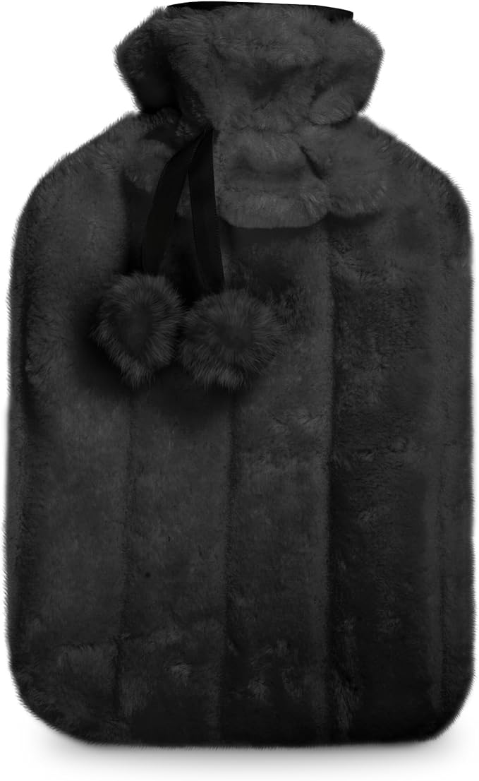 Faux Fur Hot Water Bottle - Soft Cover, Natural Rubber