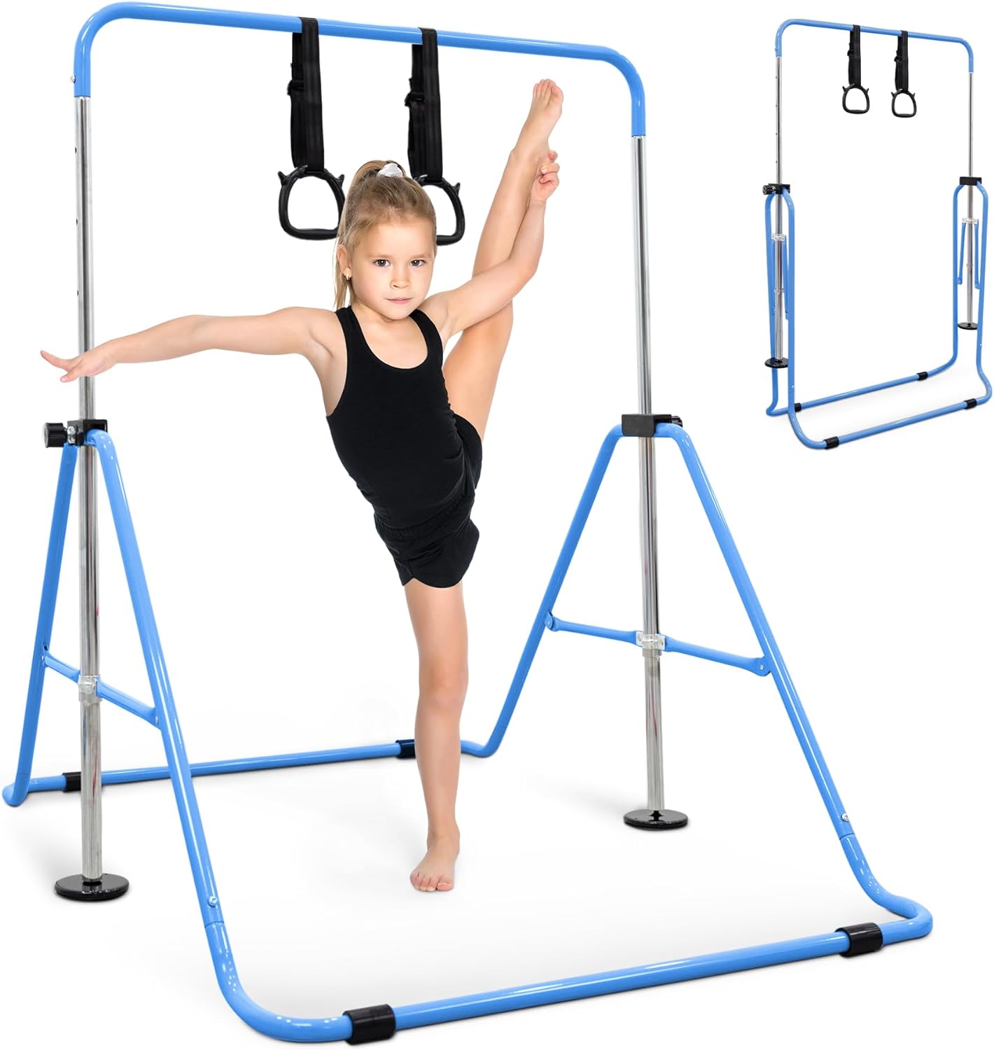 KAYMAN Foldable Gymnastics Horizontal Bar – Adjustable Height & Feet, Hand Protection Wrap, Durable Iron for Flexibility Training – Compact & Stylish Home Gym Equipment