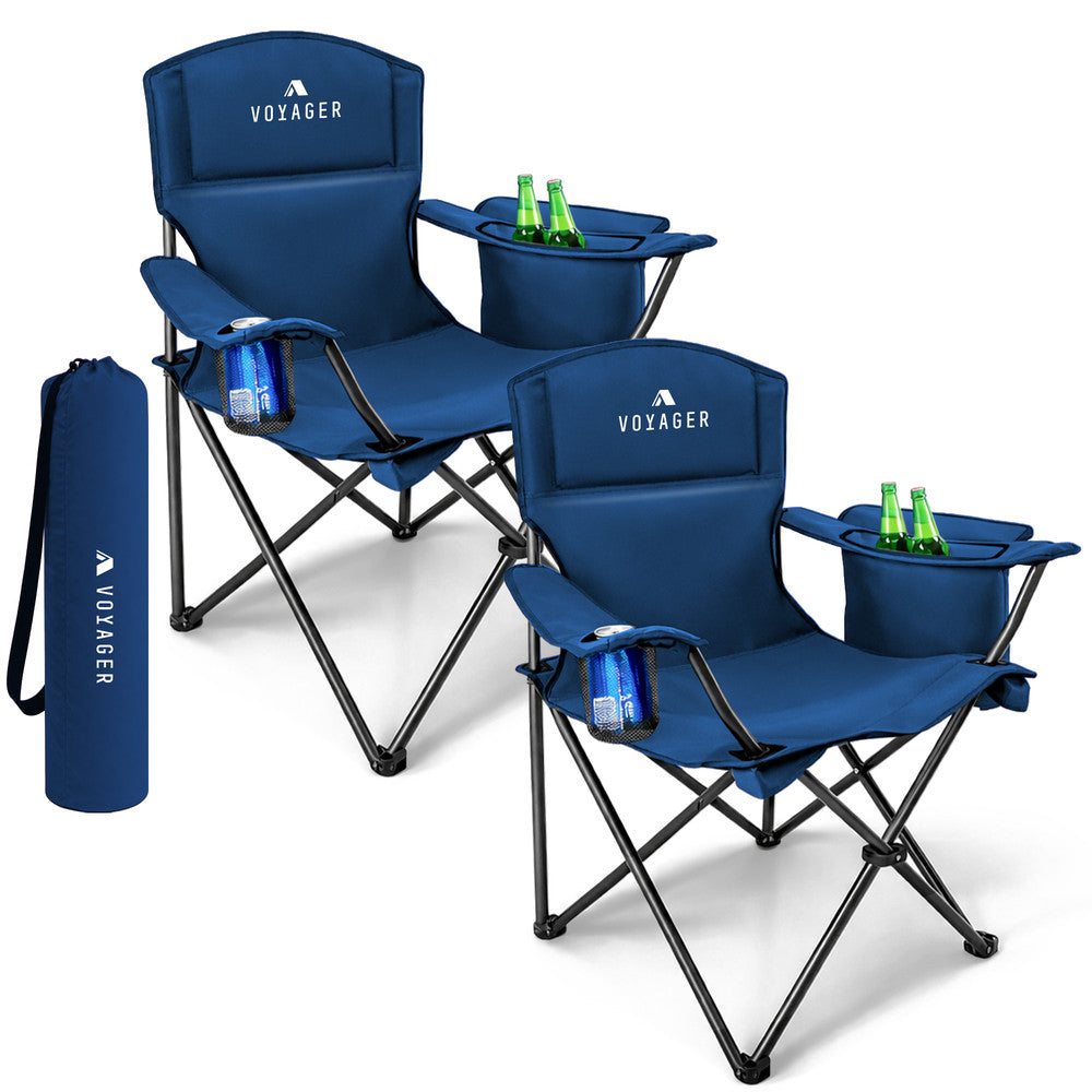 Folding Camping Chairs 2 Pack with Cooler Bag