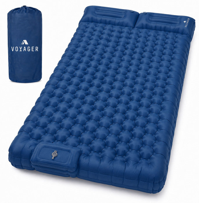 Blue double inflatable camping mat – wide sleeping pad for comfortable outdoor camping UK
