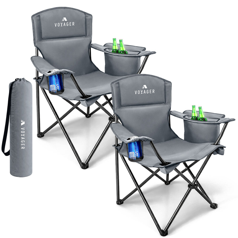 Folding Camping Chairs 2 Pack with Cooler Bag