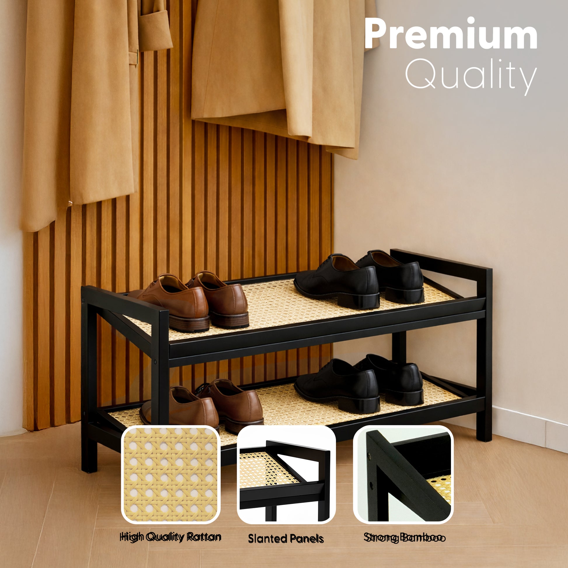 Bamboo & Rattan Shoe Rack Organiser (2/3/4-Tier) – image 3