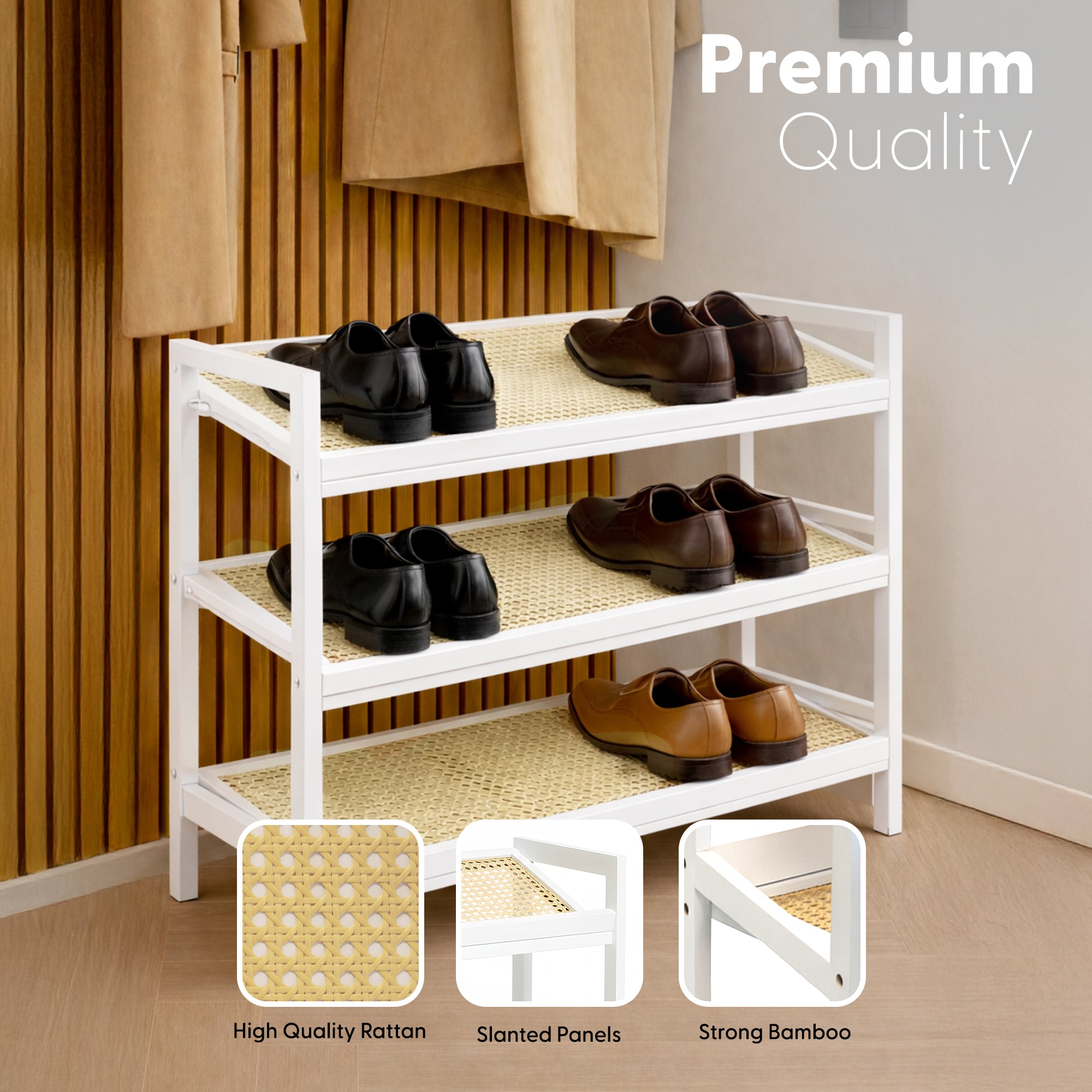 Bamboo & Rattan Shoe Rack Organiser (2/3/4-Tier) – image 11