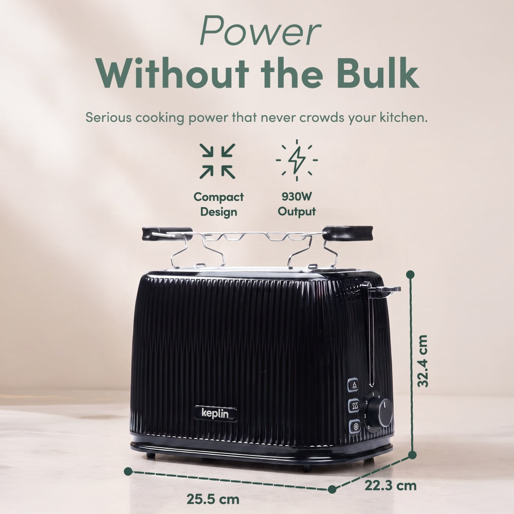 Keplin 2 slice toaster dimensions at 930W and 25.5 x 22.3 x 32.4cm
