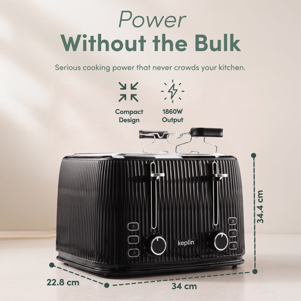 Keplin 4 slice toaster dimensions at 1860W and 34 x 22.8 x 34.4cm