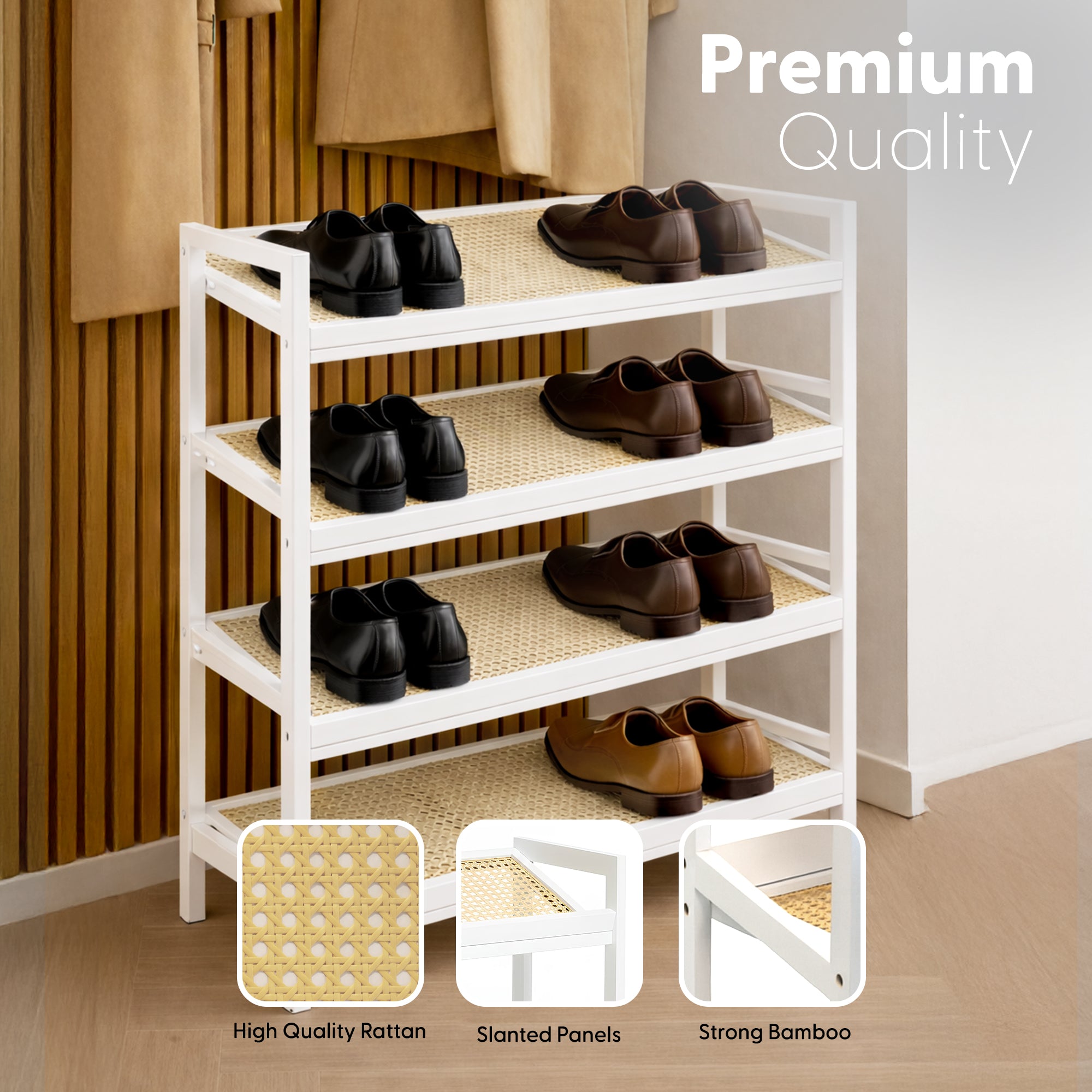 Bamboo & Rattan Shoe Rack Organiser (2/3/4-Tier) – image 24