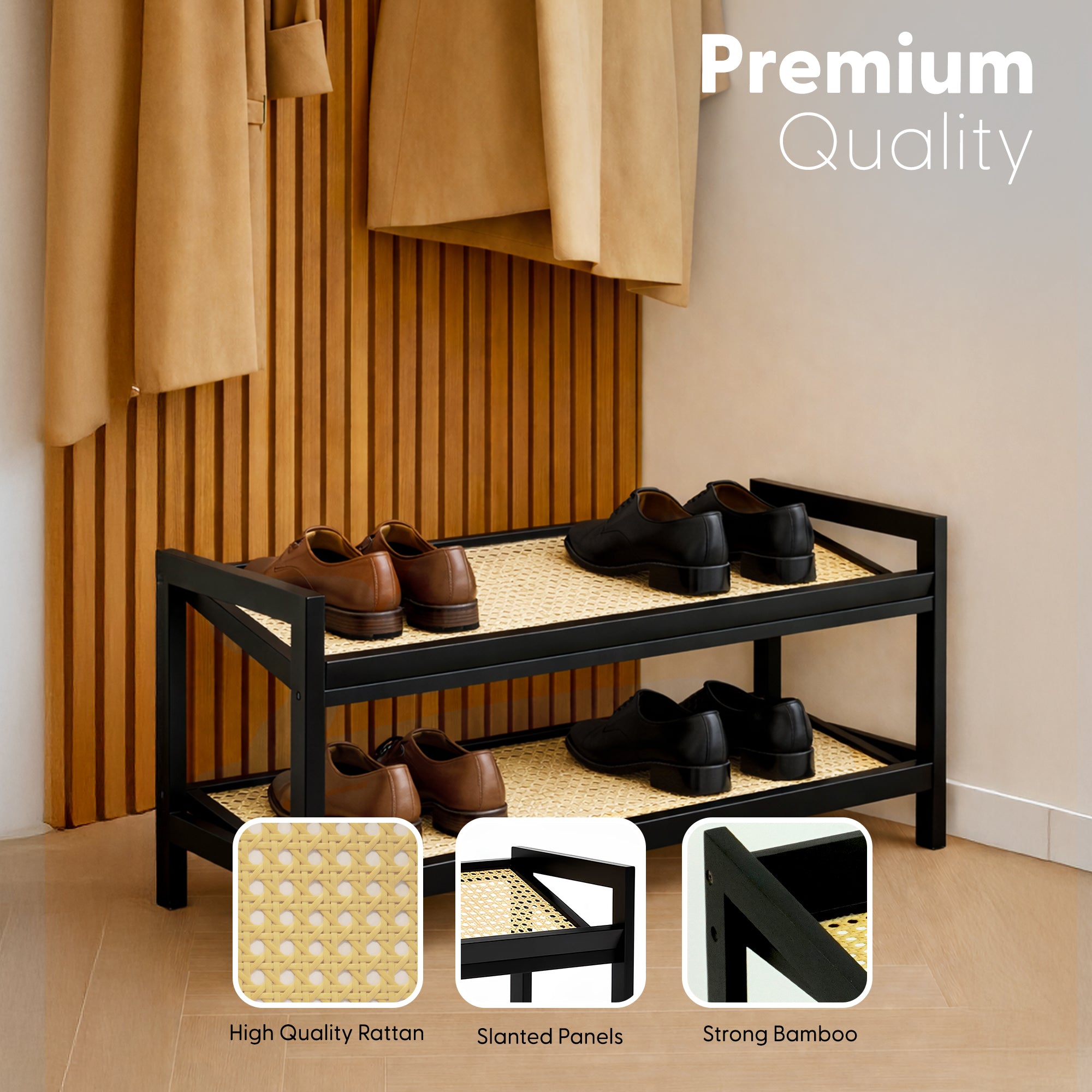 Bamboo & Rattan Shoe Rack Organiser (2/3/4-Tier) – image 30