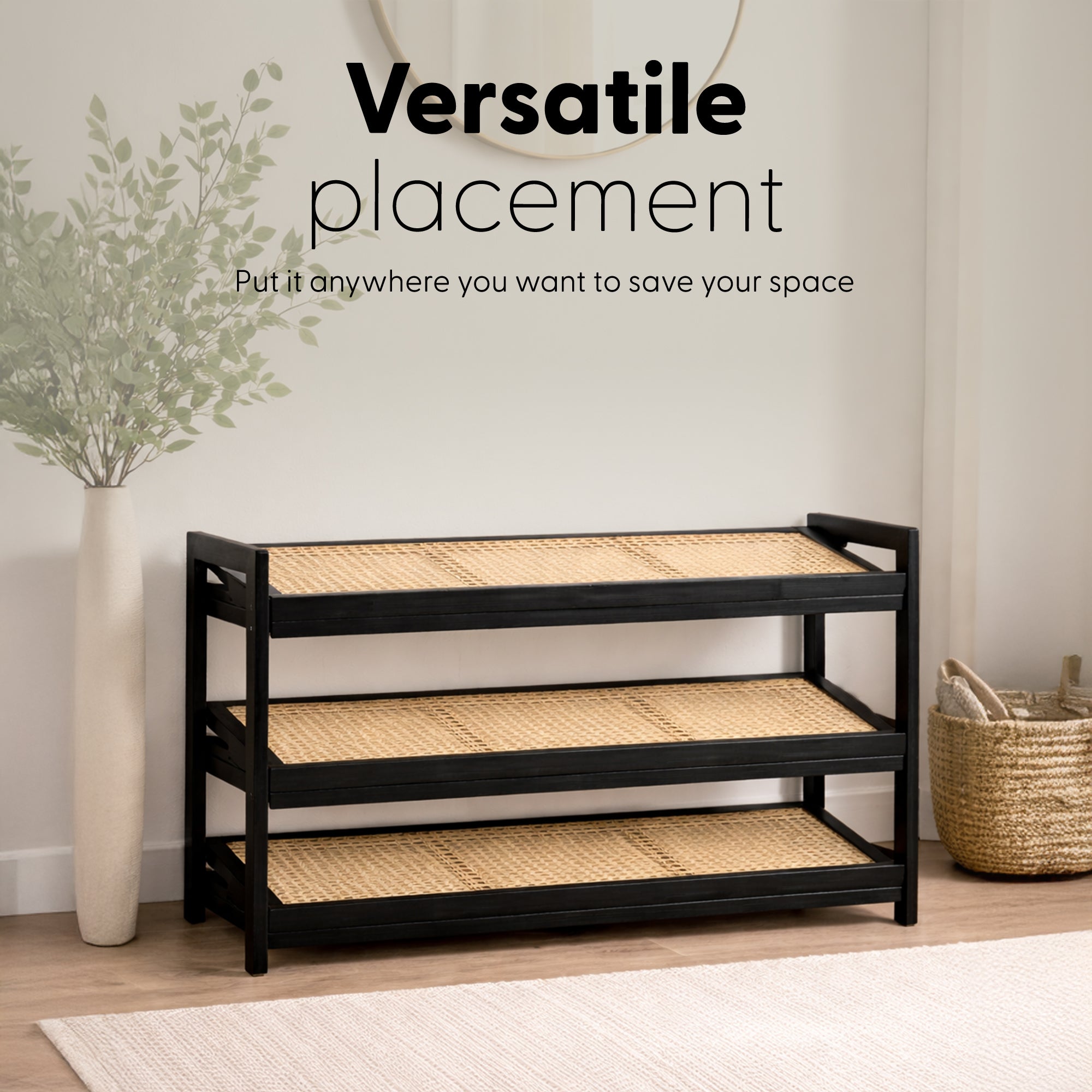 Bamboo & Rattan Shoe Rack Organiser (2/3/4-Tier)