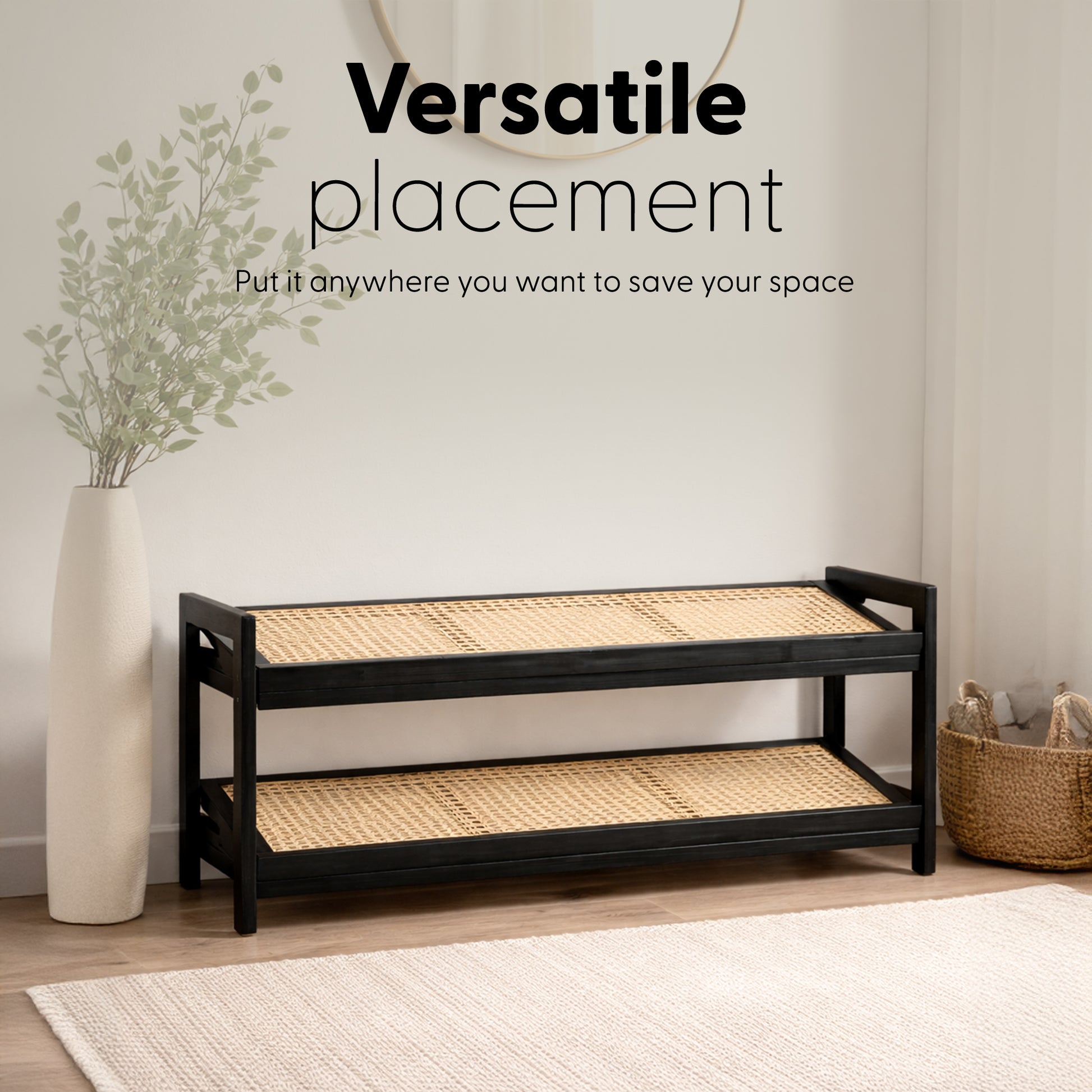 Bamboo & Rattan Shoe Rack Organiser (2/3/4-Tier)