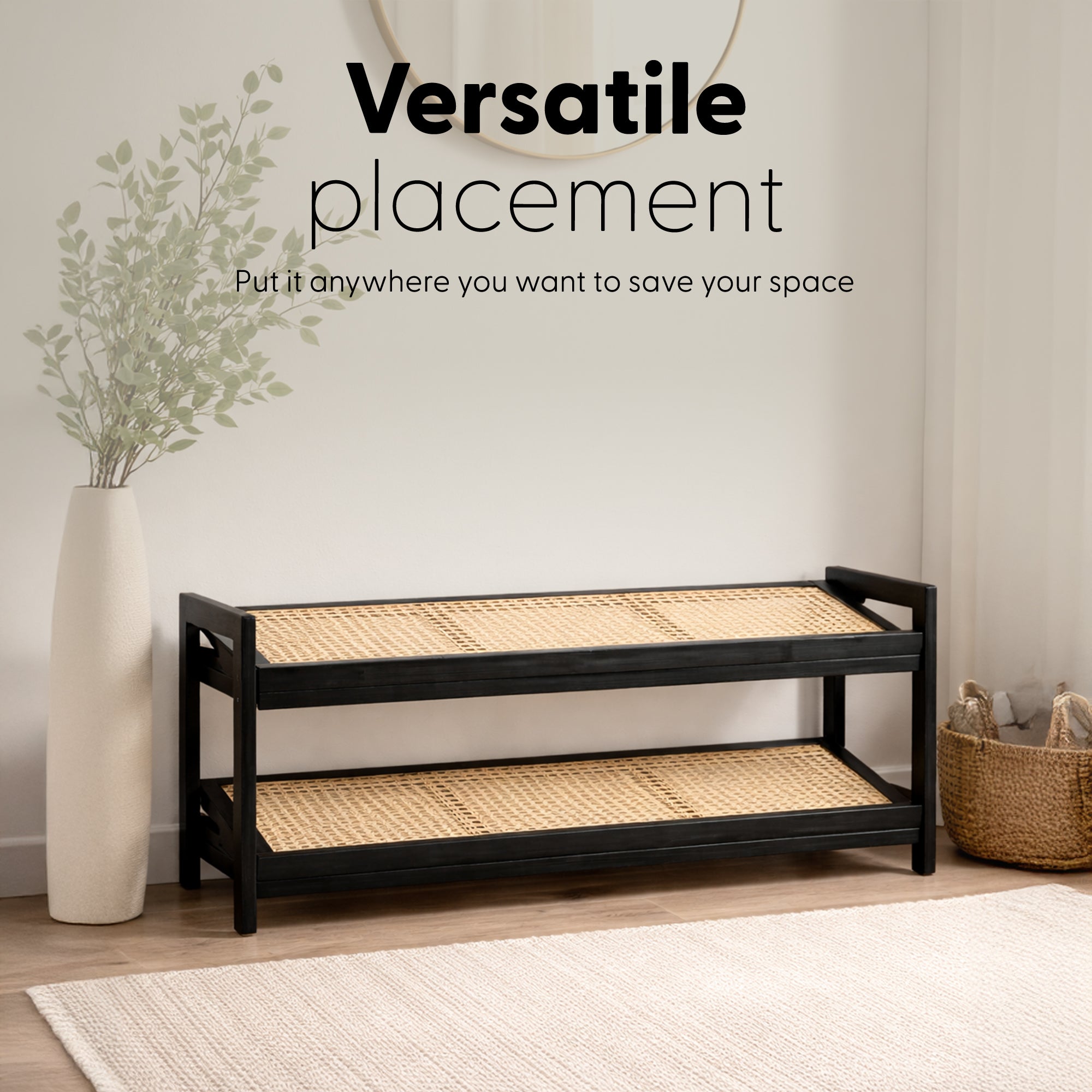 Bamboo & Rattan Shoe Rack Organiser (2/3/4-Tier)