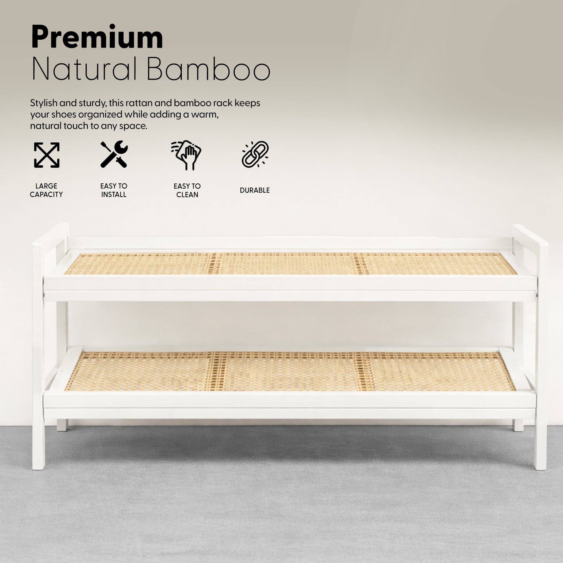 Bamboo & Rattan Shoe Rack Organiser (2/3/4-Tier) – image 5