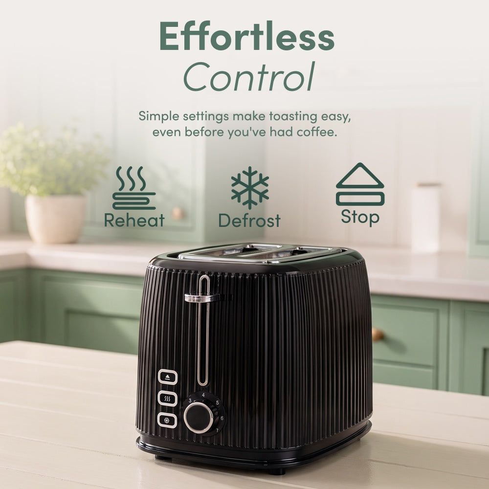 Keplin 2 slice toaster control panel with reheat, defrost and stop buttons