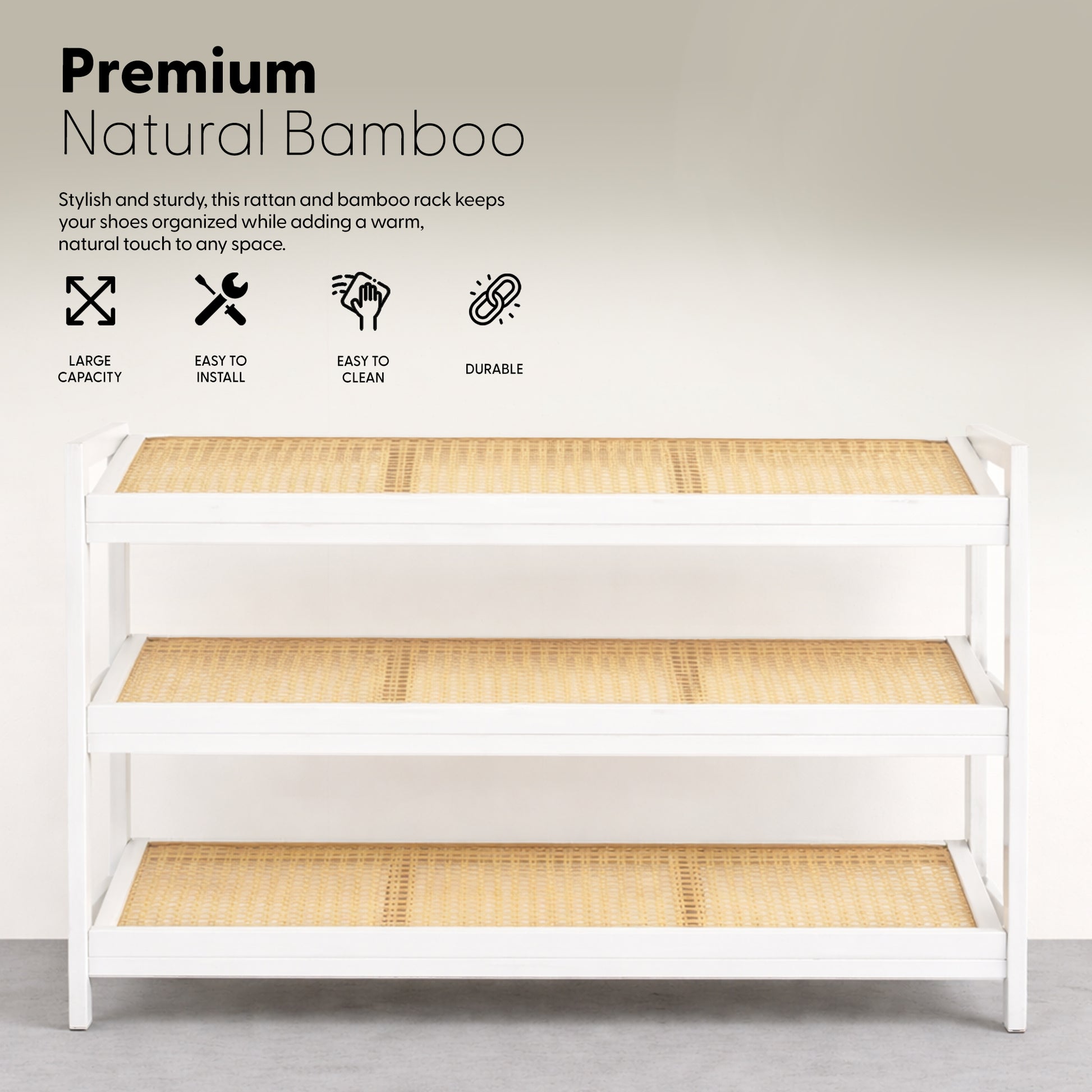 Bamboo & Rattan Shoe Rack Organiser (2/3/4-Tier) – image 13