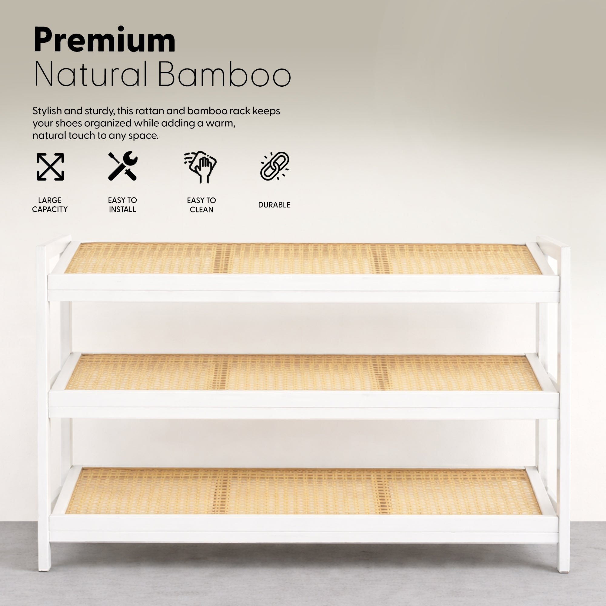 Bamboo & Rattan Shoe Rack Organiser (2/3/4-Tier) – image 13