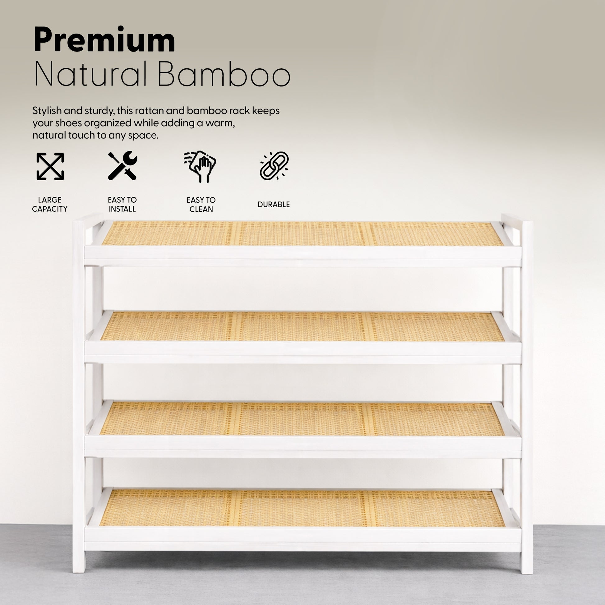 Bamboo & Rattan Shoe Rack Organiser (2/3/4-Tier) – image 20