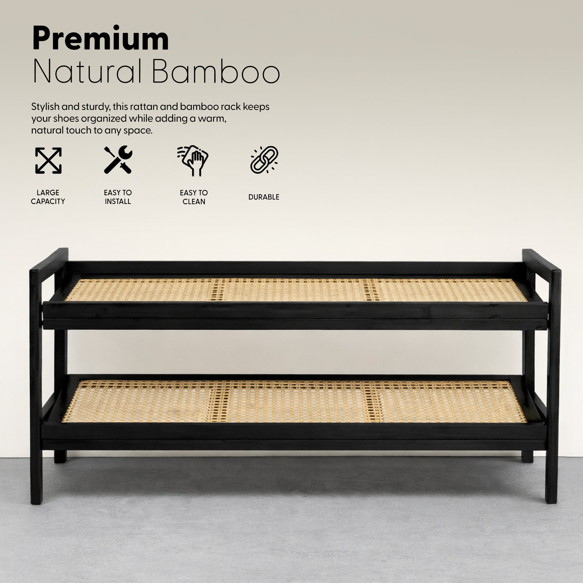 Bamboo & Rattan Shoe Rack Organiser (2/3/4-Tier) – image 25