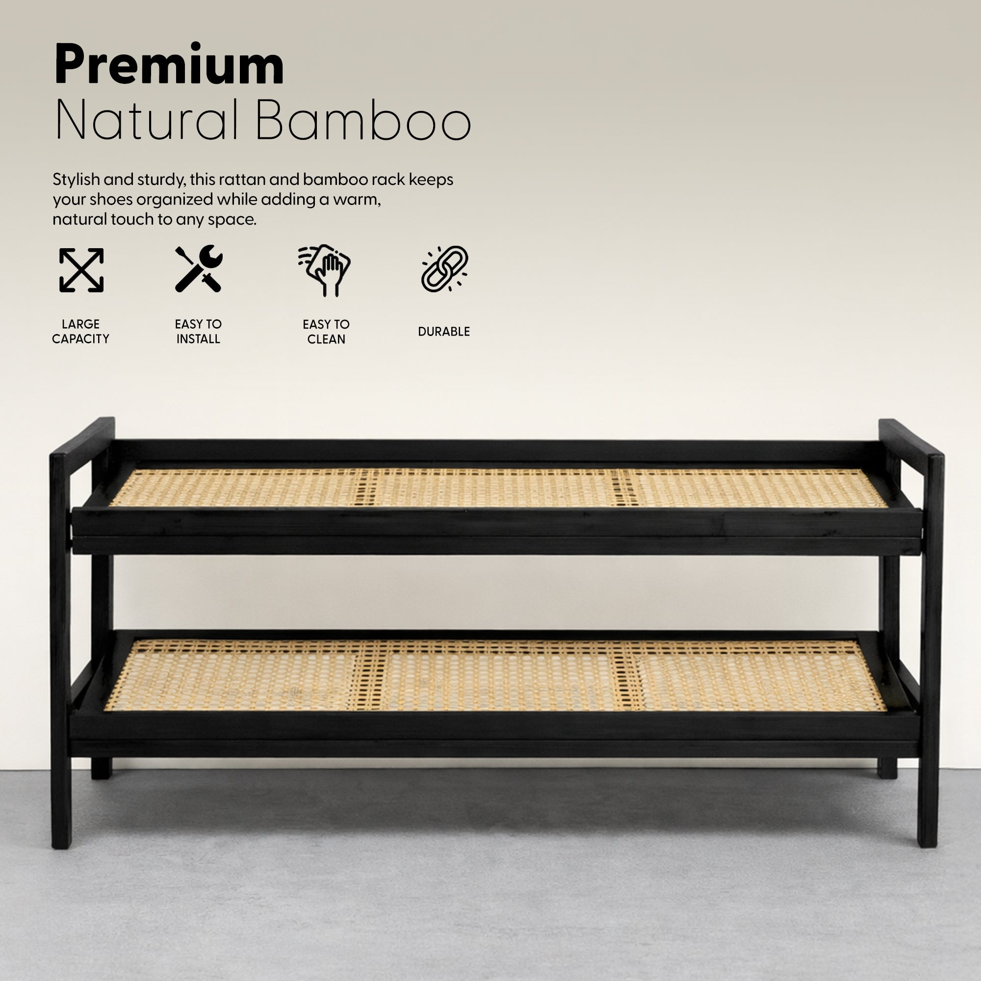 Bamboo & Rattan Shoe Rack Organiser (2/3/4-Tier) – image 25