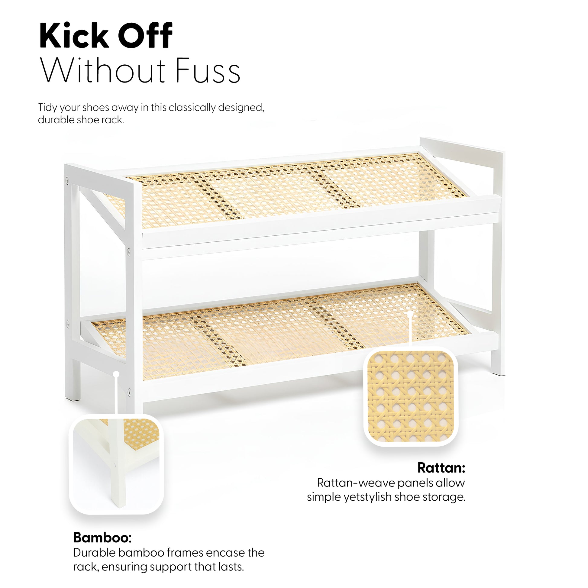 Bamboo & Rattan Shoe Rack Organiser (2/3/4-Tier) – image 6