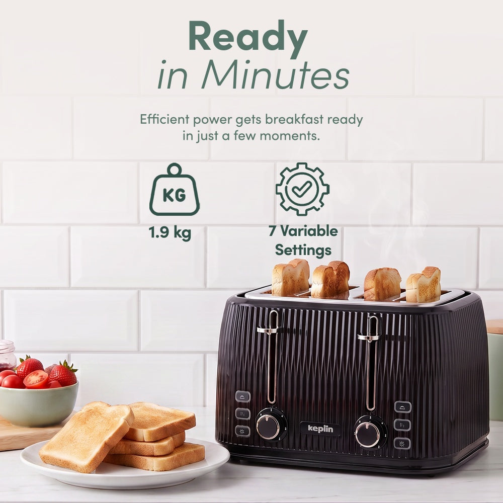 Keplin 4 slice toaster weighing 1.9kg with four slices of toast popped up