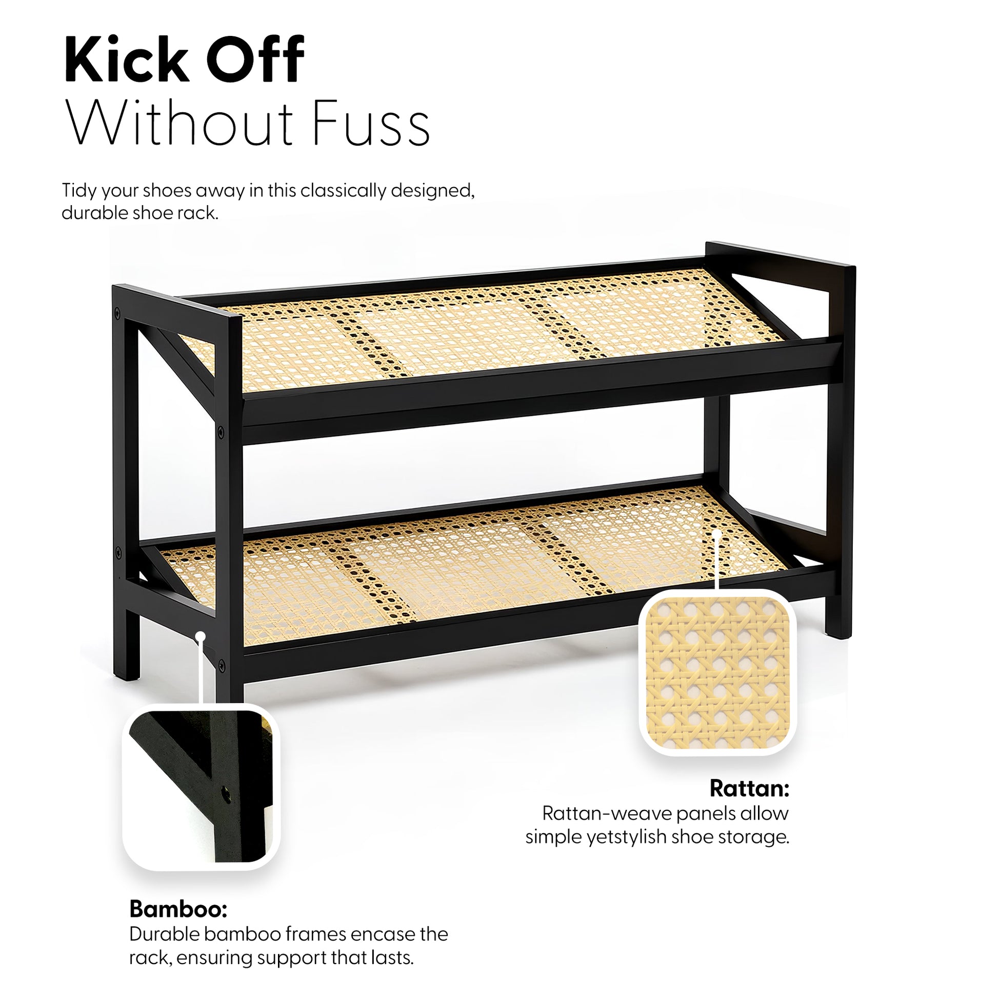 Bamboo & Rattan Shoe Rack Organiser (2/3/4-Tier) – image 26