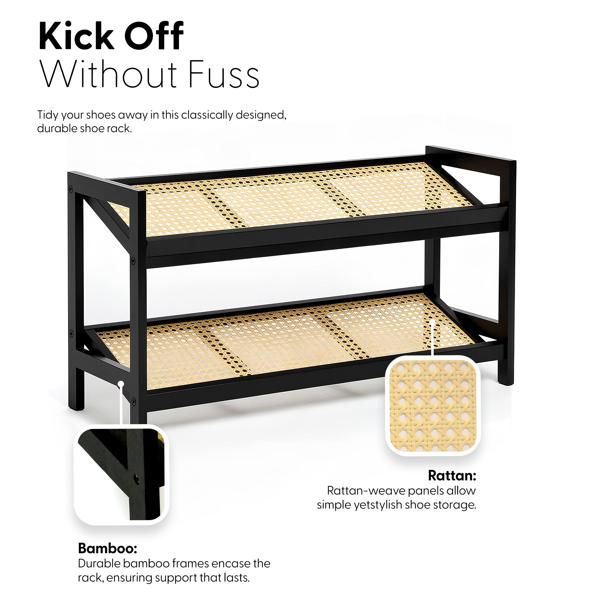 Bamboo & Rattan Shoe Rack Organiser (2/3/4-Tier) – image 26