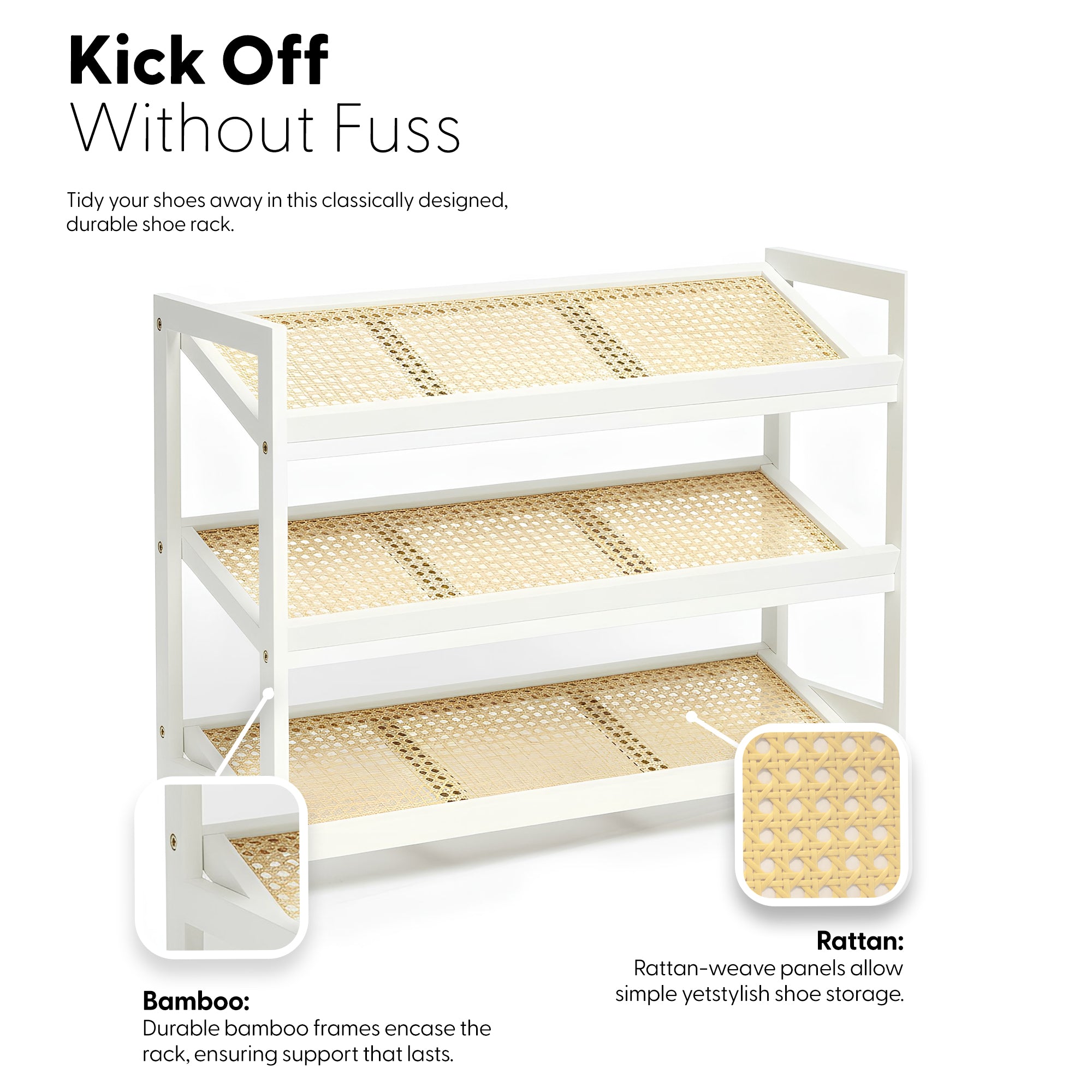 Bamboo & Rattan Shoe Rack Organiser (2/3/4-Tier) – image 14