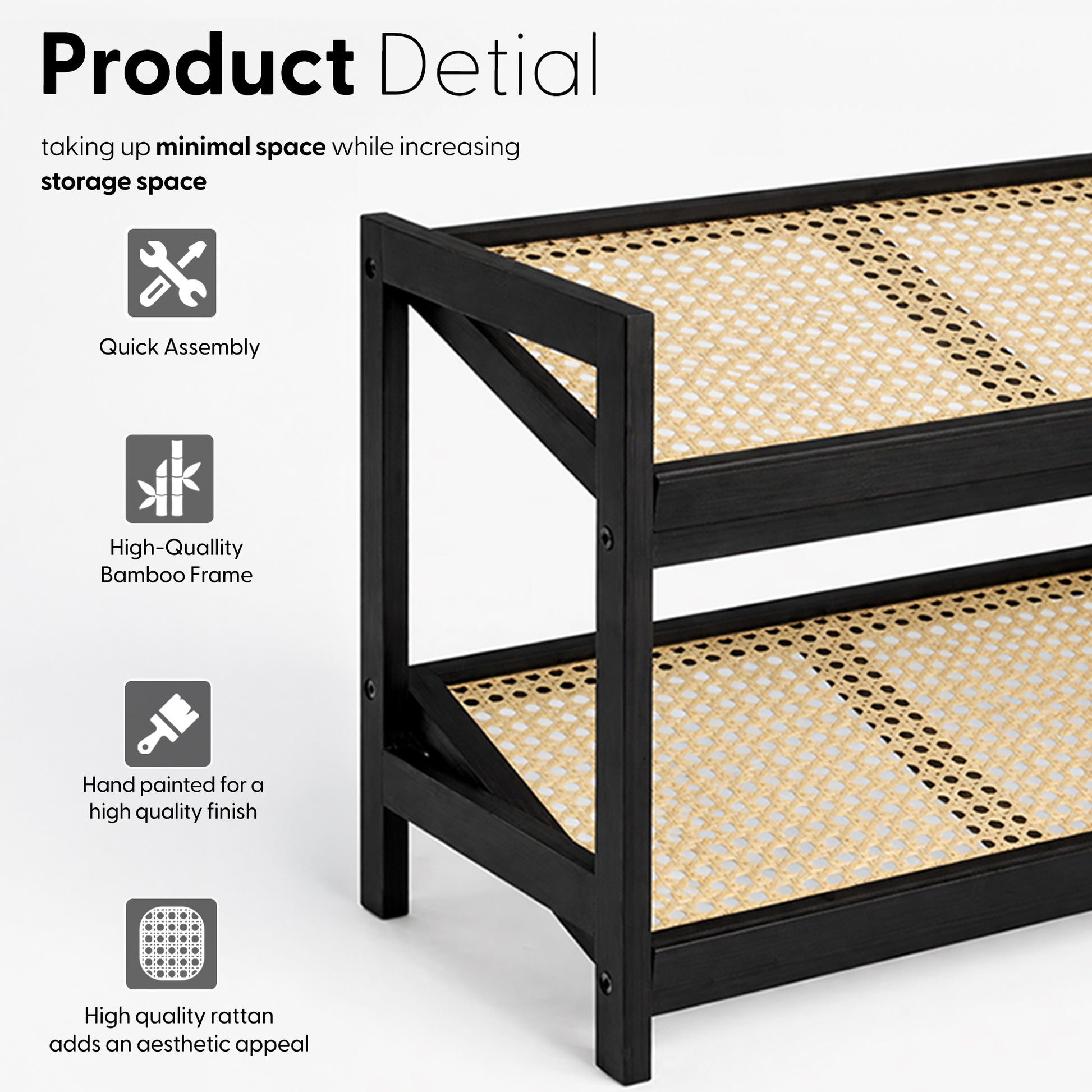 Bamboo & Rattan Shoe Rack Organiser (2/3/4-Tier)