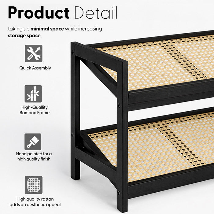 Bamboo Rattan Dark 2-Tier Shoe Rack Features UK