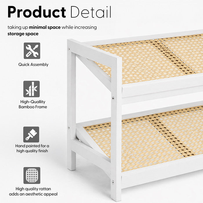 Bamboo Rattan Shoe Rack 2-Tier Easy Assembly UK